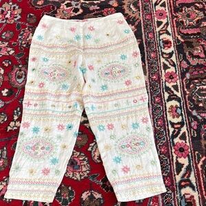 Vintage CJLaing  linen boho mirrored embroidered ankle pants